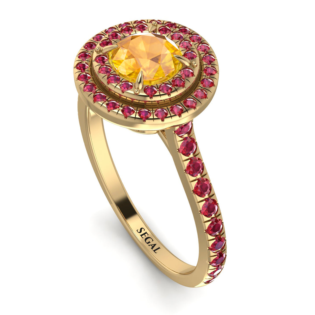 Double Halo Yellow Diamond Ring - Zoey No. 1010