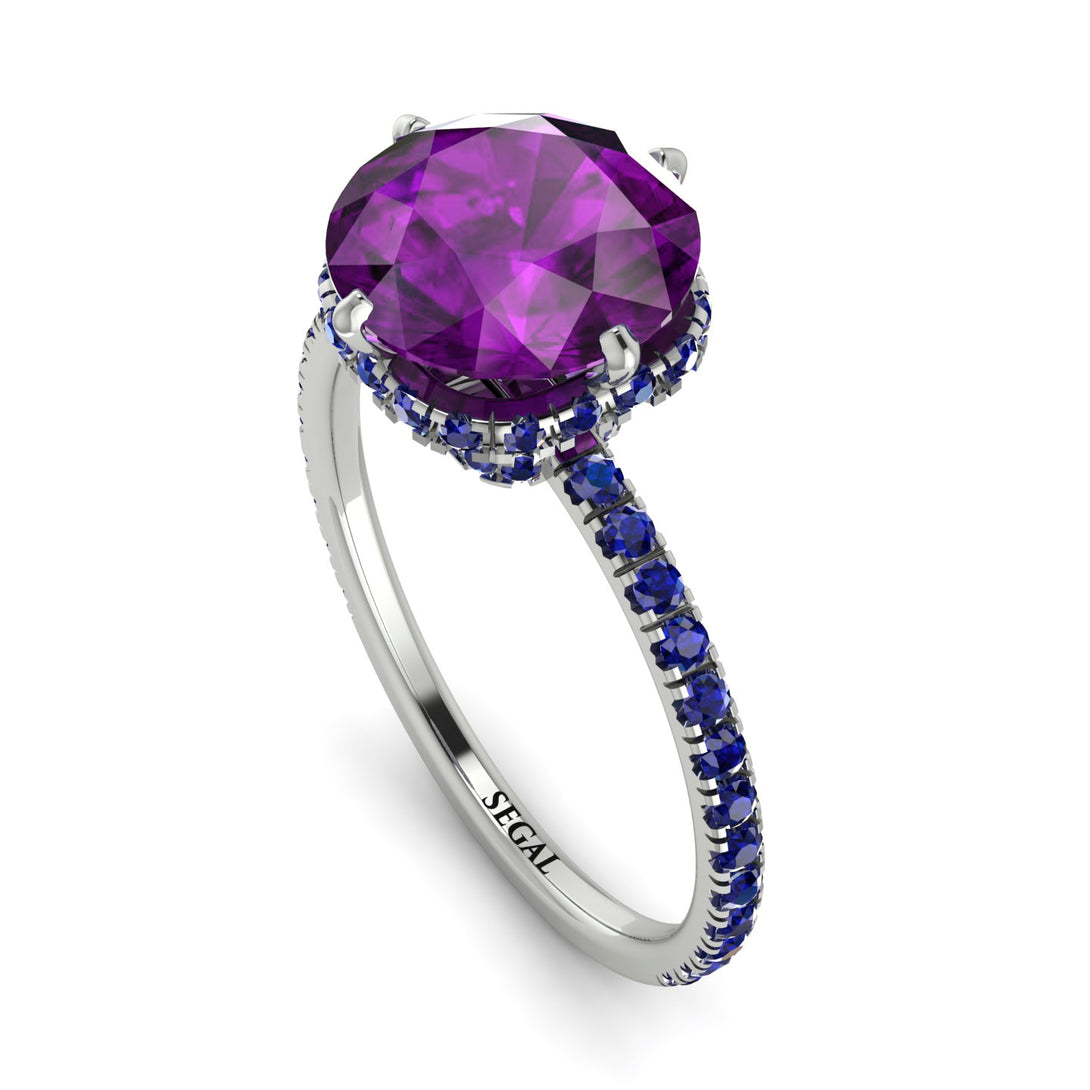 Double Hidden Halo Amethyst Engagement Ring - Angelina No. 315