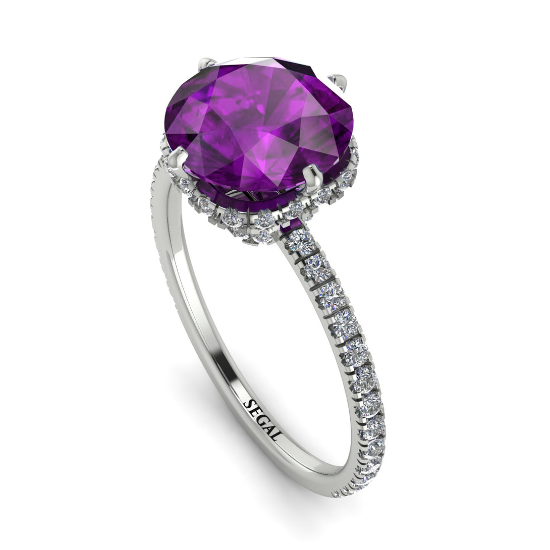 Double Hidden Halo Amethyst Engagement Ring - Angelina No. 303