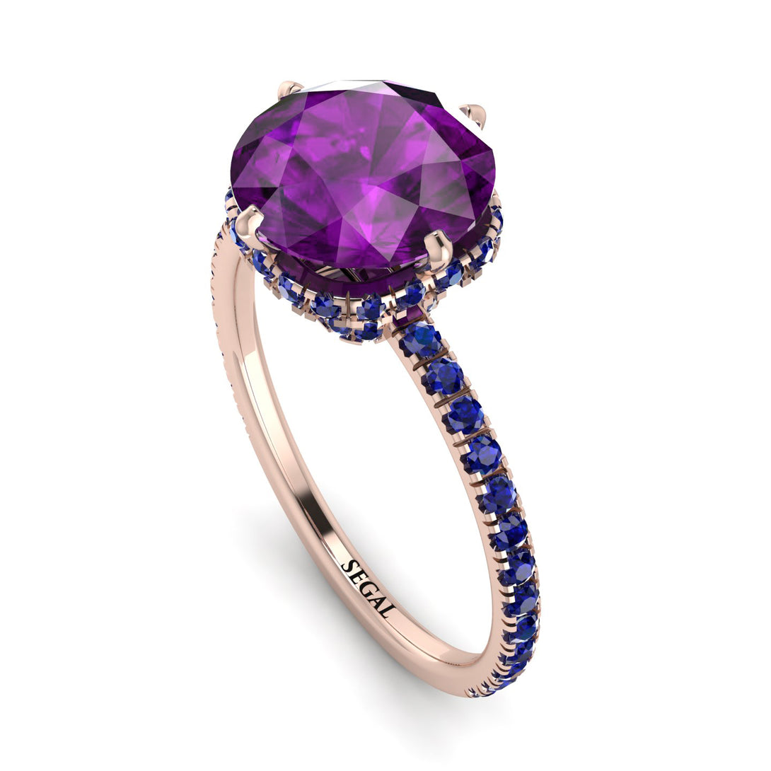 Double Hidden Halo Amethyst Engagement Ring - Angelina No. 314