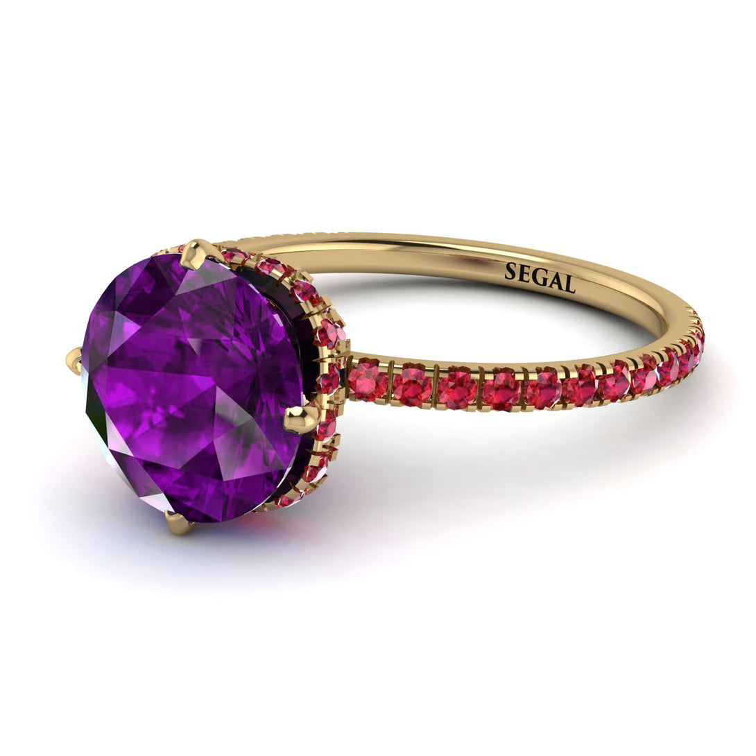 Double Hidden Halo Amethyst Engagement Ring - Angelina No. 310