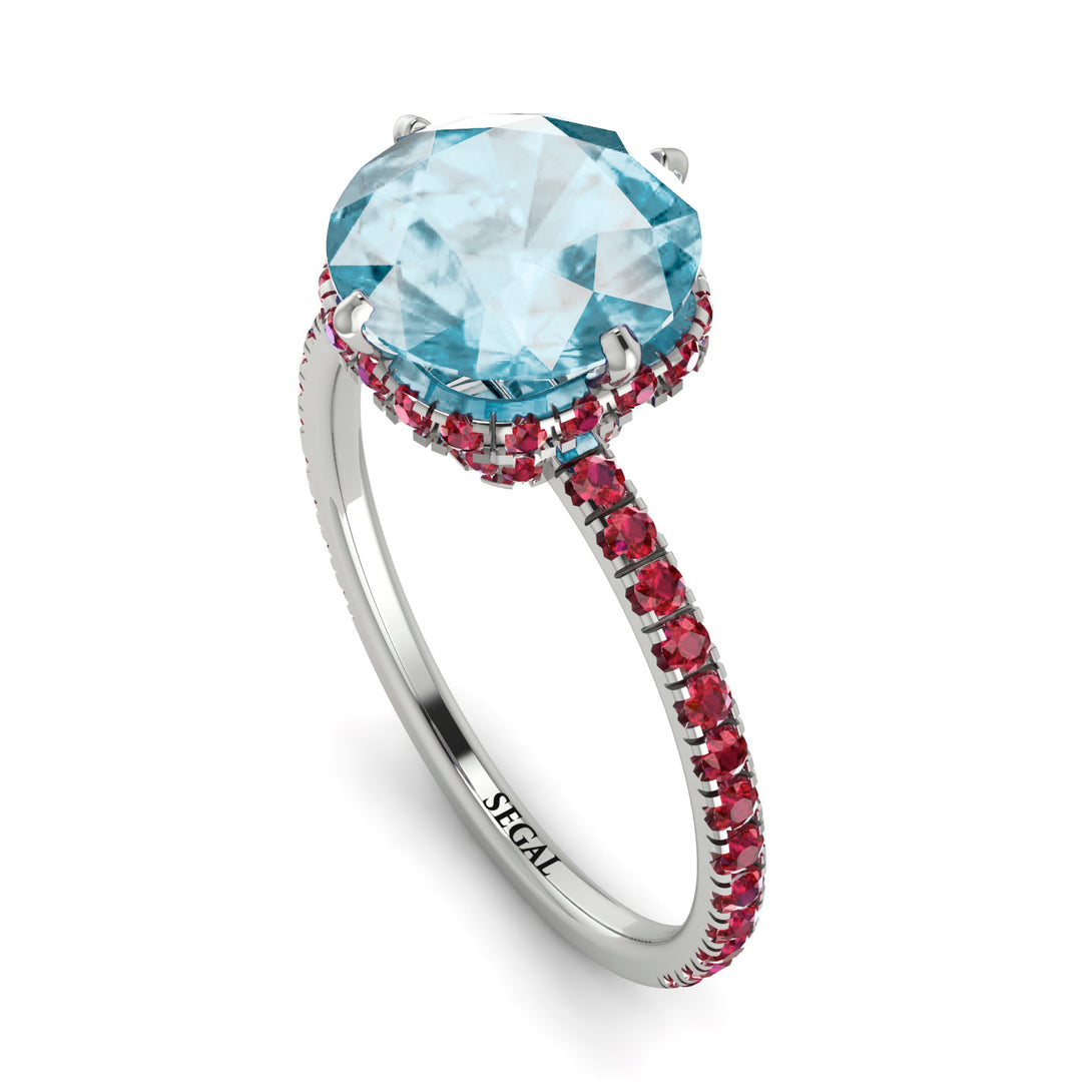 Double Hidden Halo Aquamarine Engagement Ring - Angelina No. 412