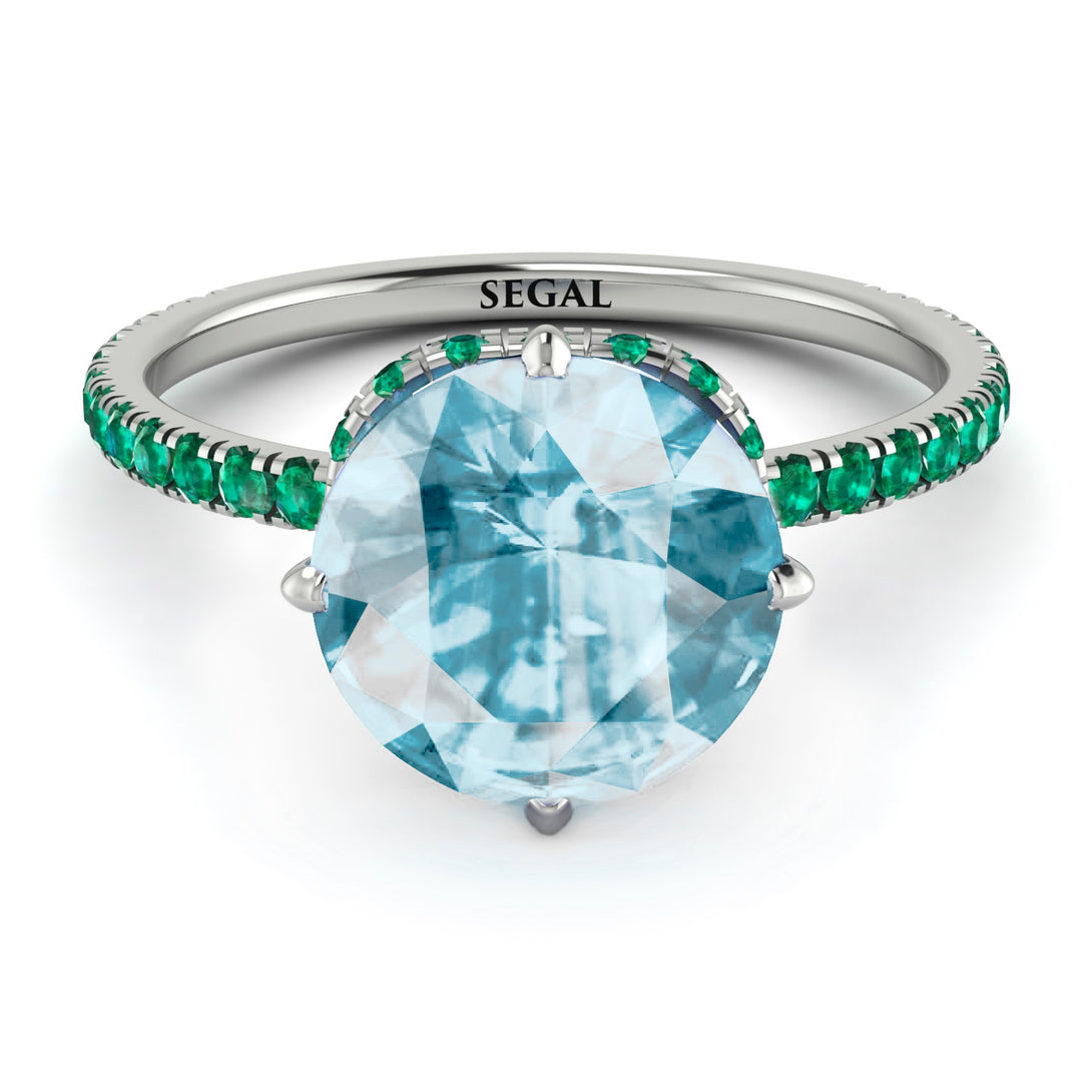 Double Hidden Halo Aquamarine Engagement Ring - Angelina No. 406