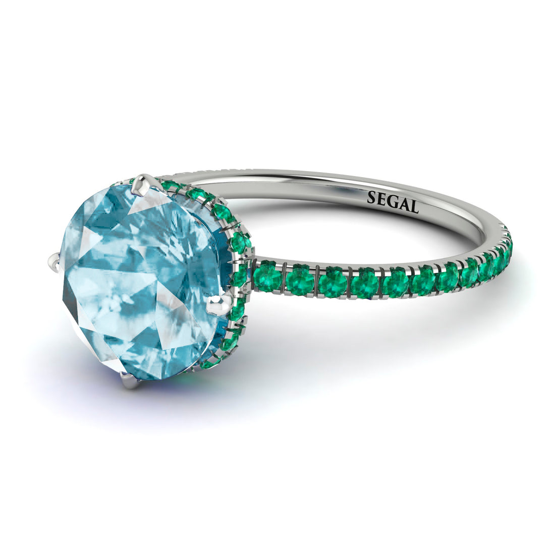 Double Hidden Halo Aquamarine Engagement Ring - Angelina No. 406