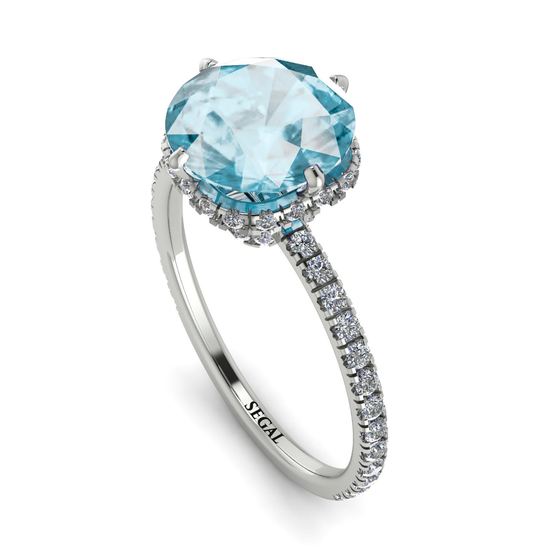 Double Hidden Halo Aquamarine Engagement Ring - Angelina No. 403