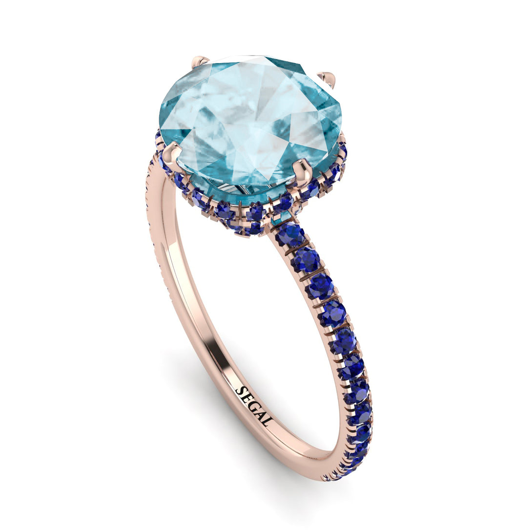 Double Hidden Halo Aquamarine Engagement Ring - Angelina No. 414