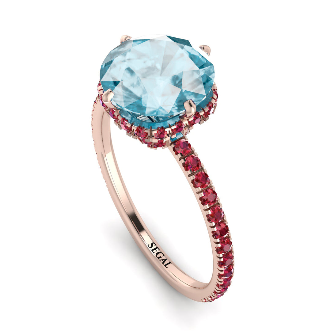 Double Hidden Halo Aquamarine Engagement Ring - Angelina No. 411