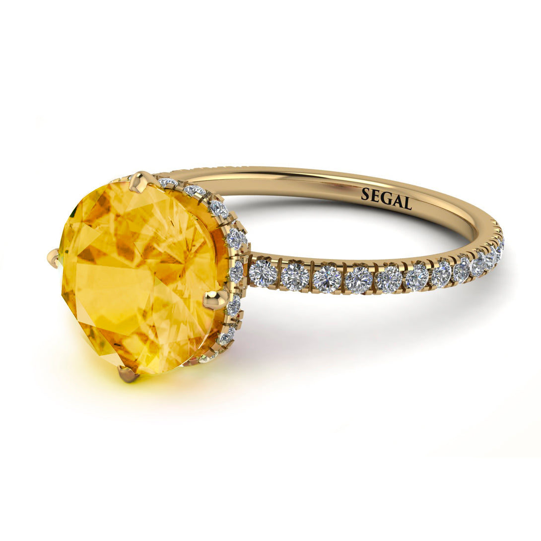 Double Hidden Halo Citrine Engagement Ring - Angelina No. 601