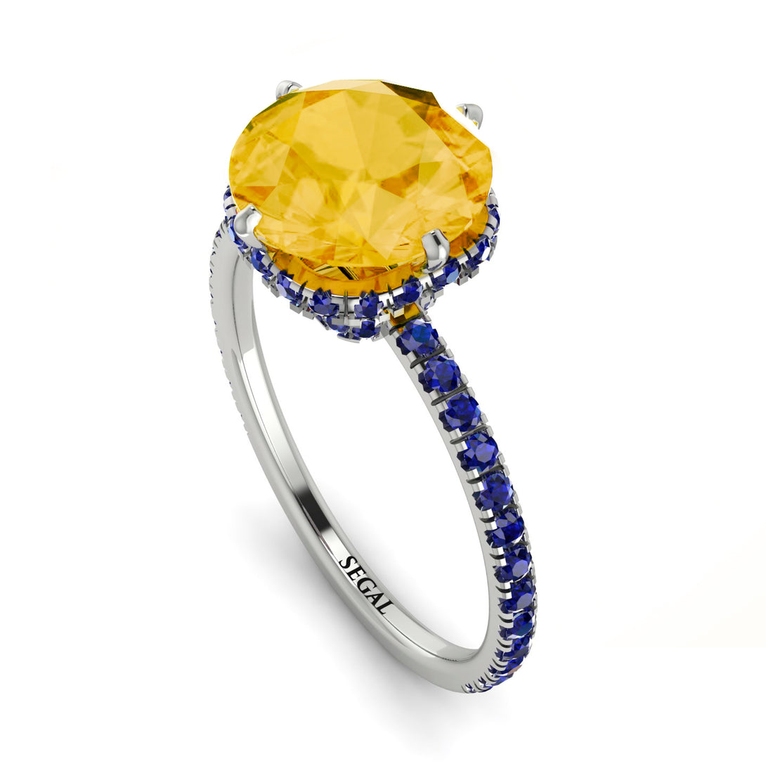 Double Hidden Halo Citrine Engagement Ring - Angelina No. 615