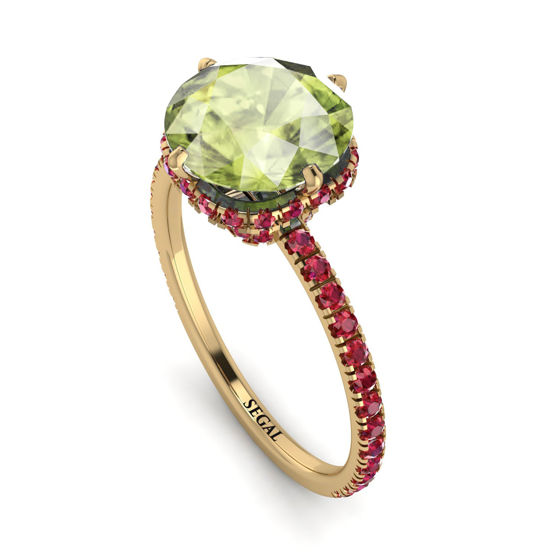 Double Hidden Halo Peridot Engagement Ring - Angelina No. 710