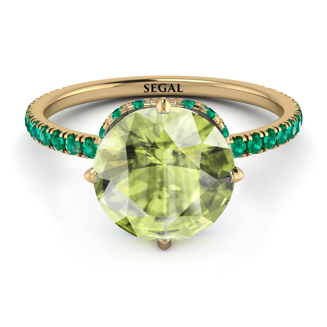 Double Hidden Halo Peridot Engagement Ring - Angelina No. 704