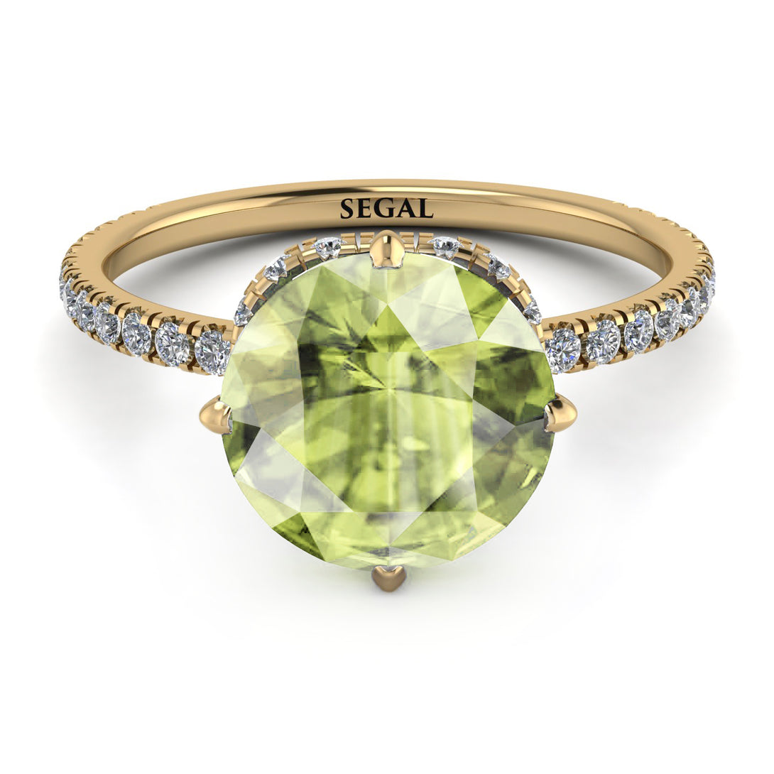 Double Hidden Halo Peridot Engagement Ring - Angelina No. 701