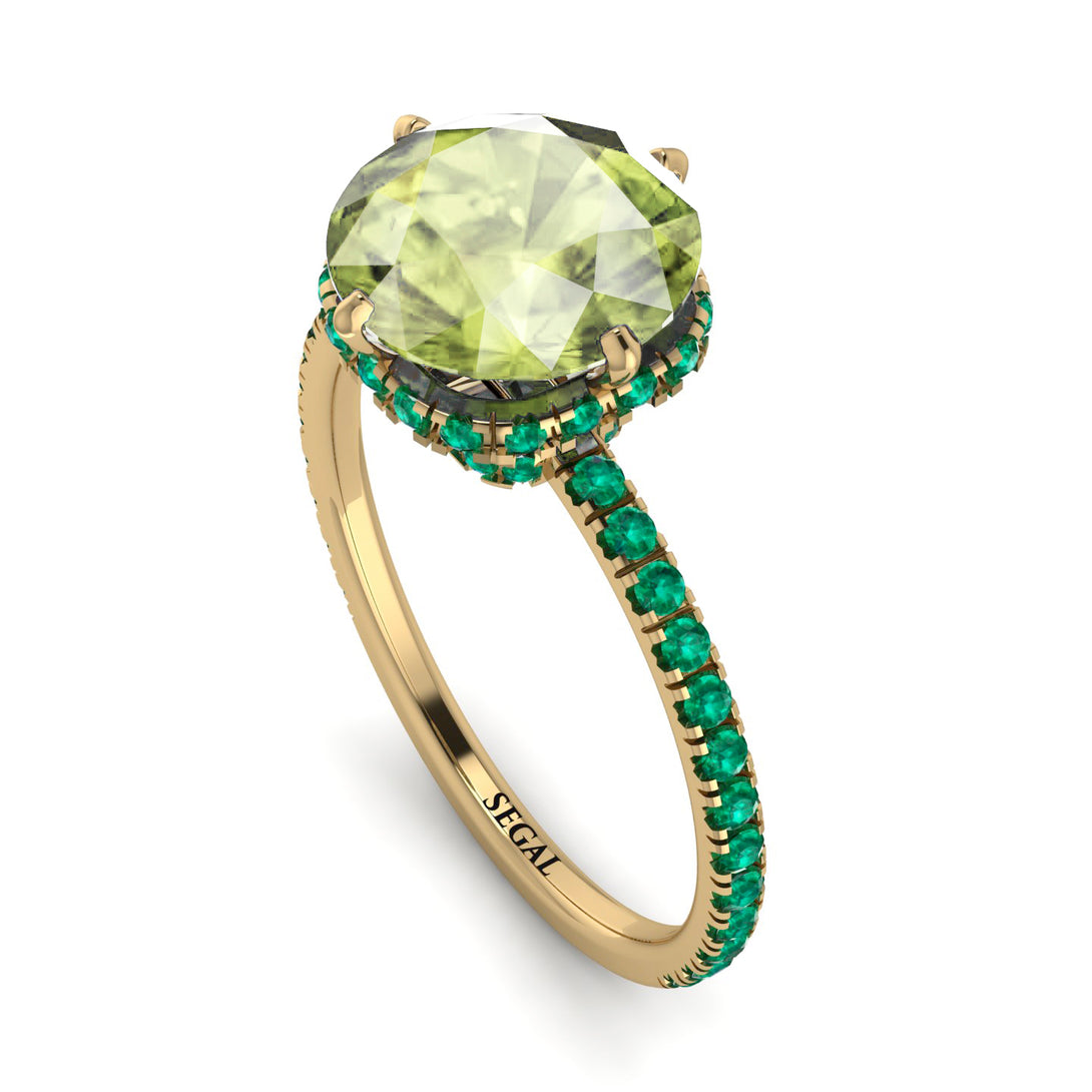 Double Hidden Halo Peridot Engagement Ring - Angelina No. 704