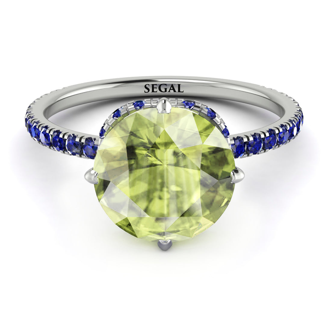 Double Hidden Halo Peridot Engagement Ring - Angelina No. 715