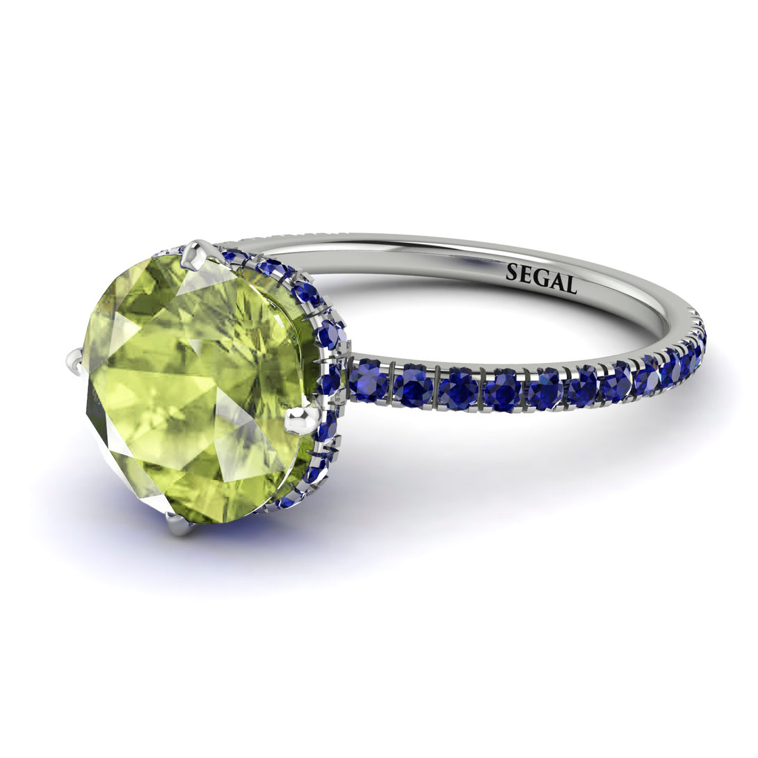 Double Hidden Halo Peridot Engagement Ring - Angelina No. 715