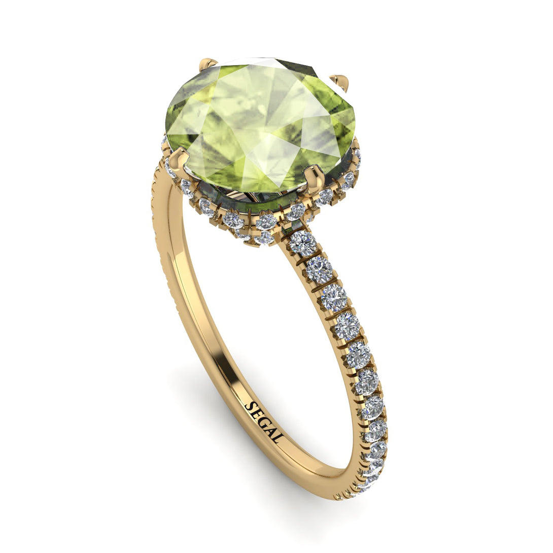 Double Hidden Halo Peridot Engagement Ring - Angelina No. 701