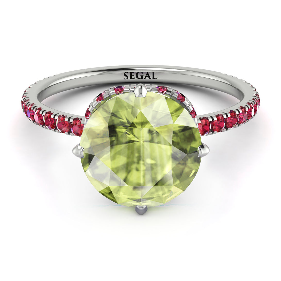 Double Hidden Halo Peridot Engagement Ring - Angelina No. 712
