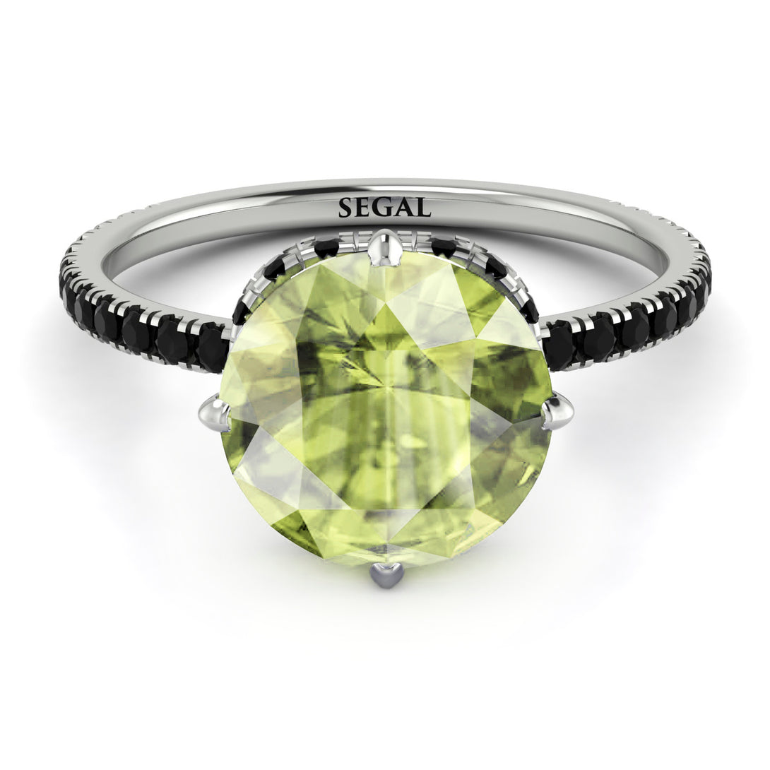 Double Hidden Halo Peridot Engagement Ring - Angelina No. 709
