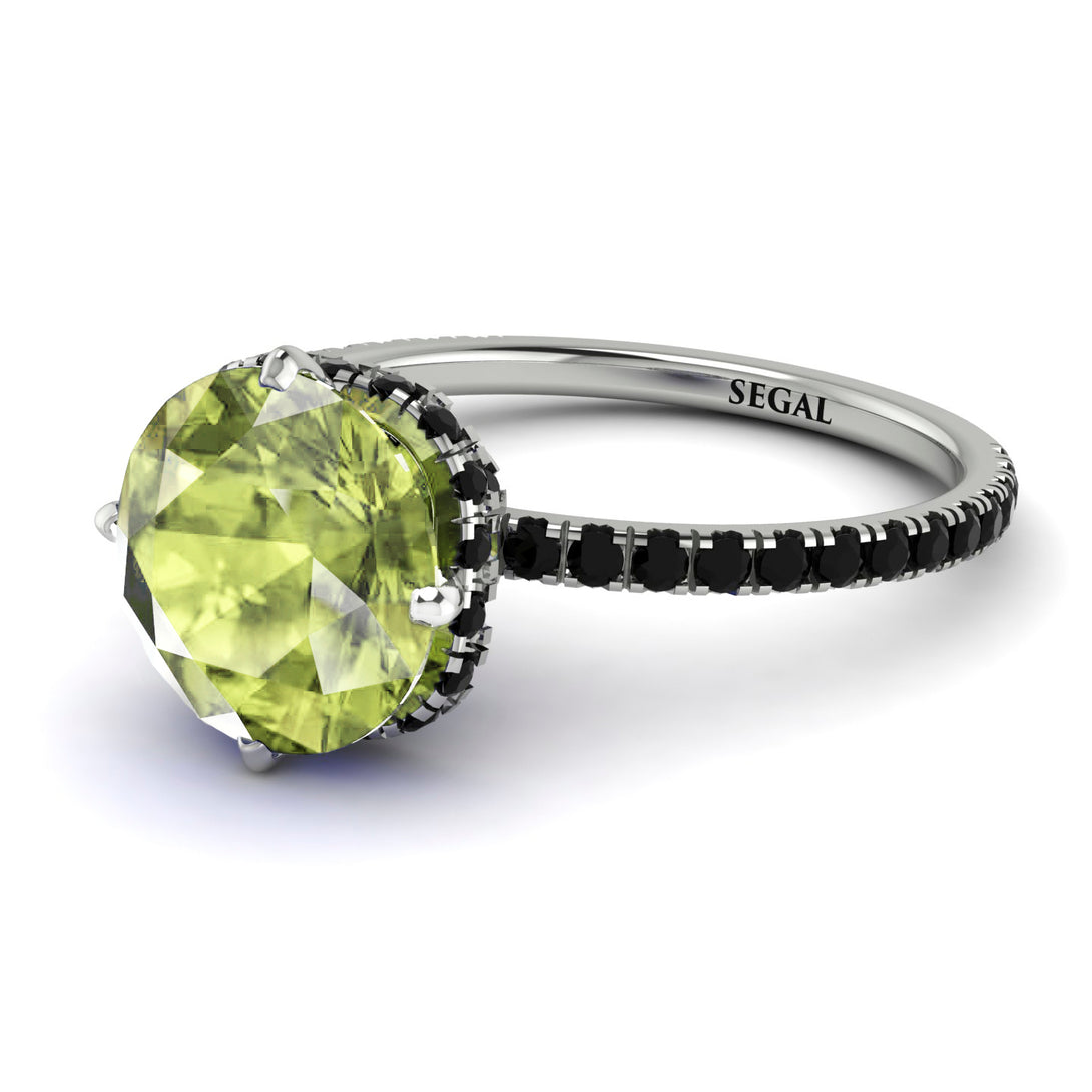 Double Hidden Halo Peridot Engagement Ring - Angelina No. 709