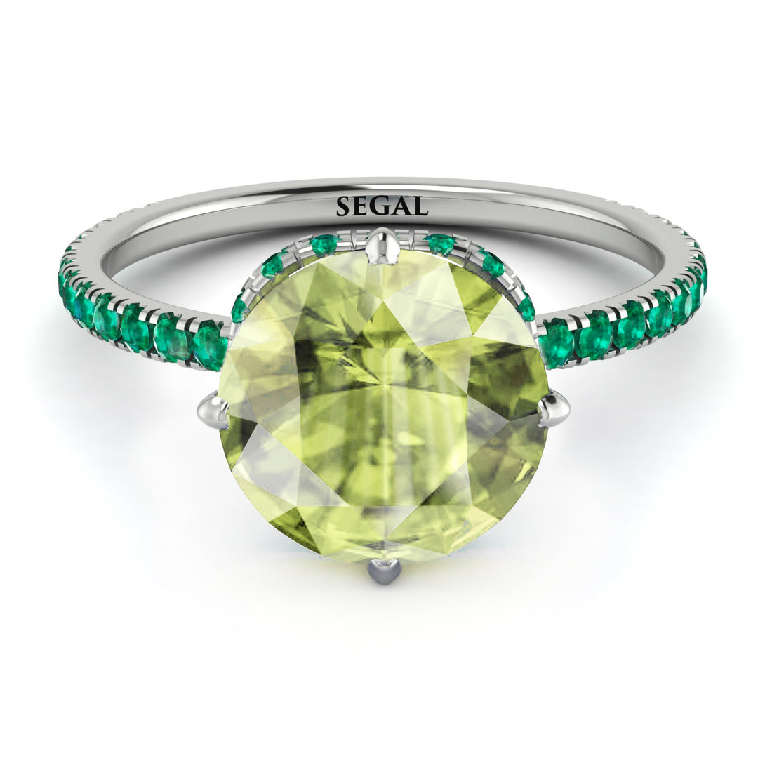 Double Hidden Halo Peridot Engagement Ring - Angelina No. 706