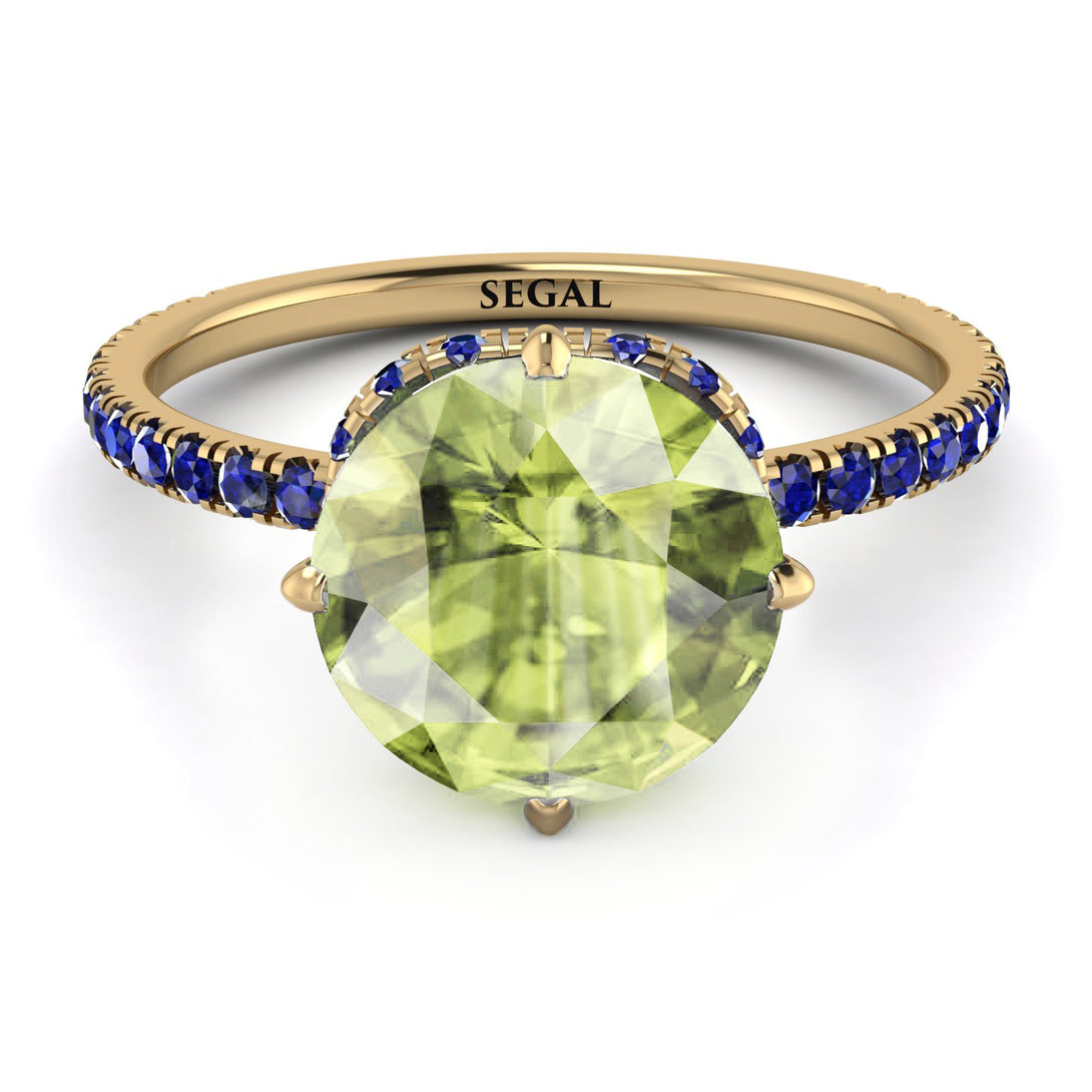 Double Hidden Halo Peridot Engagement Ring - Angelina No. 713