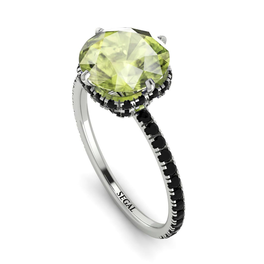 Double Hidden Halo Peridot Engagement Ring - Angelina No. 709