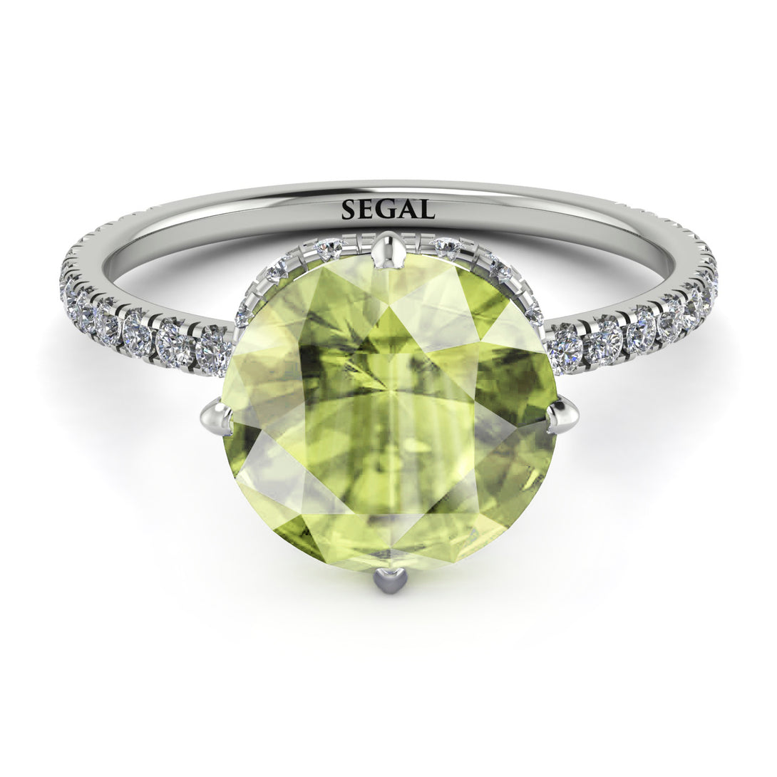 Double Hidden Halo Peridot Engagement Ring - Angelina No. 703