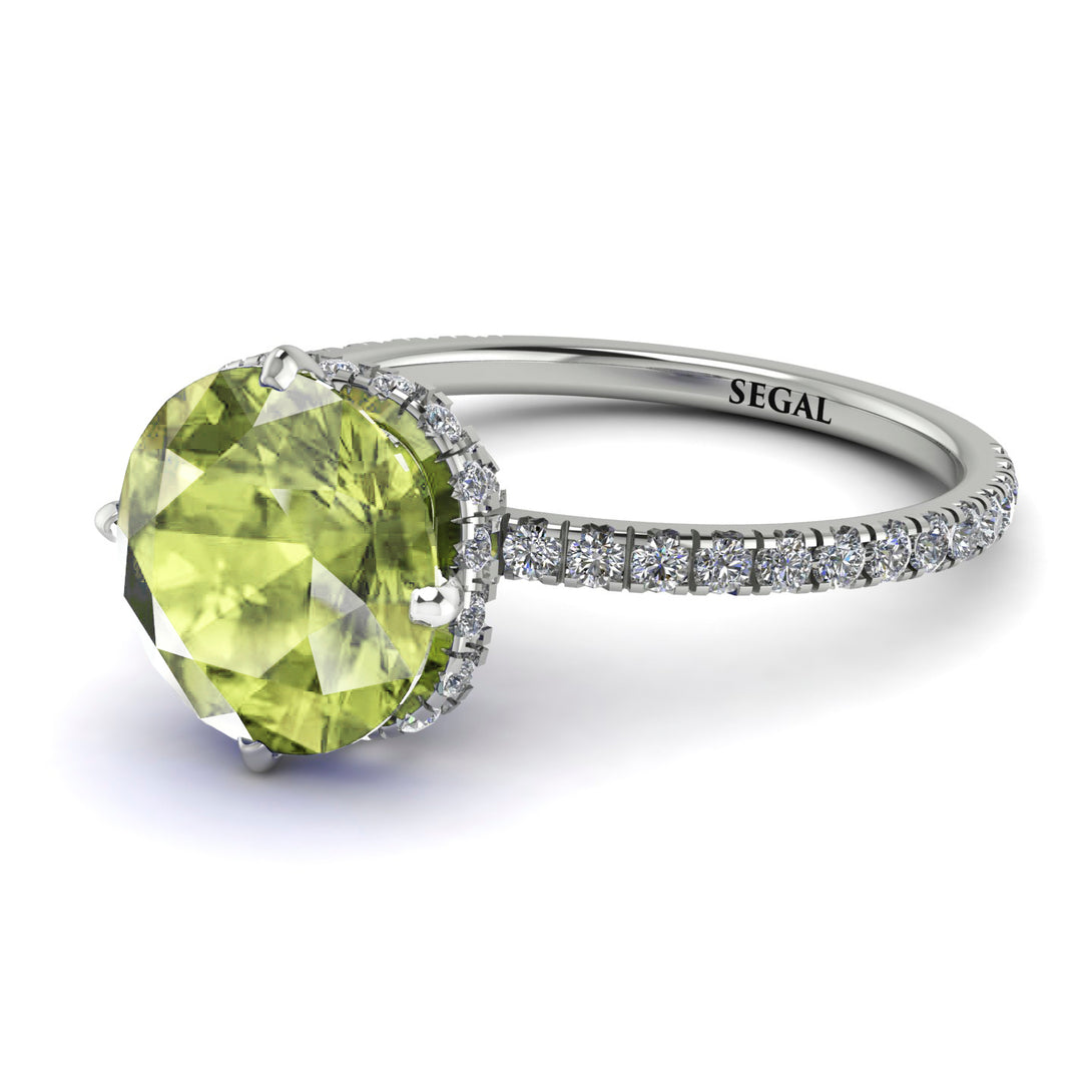 Double Hidden Halo Peridot Engagement Ring - Angelina No. 703