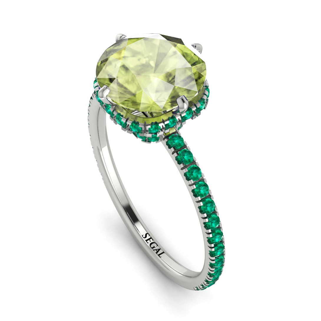 Double Hidden Halo Peridot Engagement Ring - Angelina No. 706