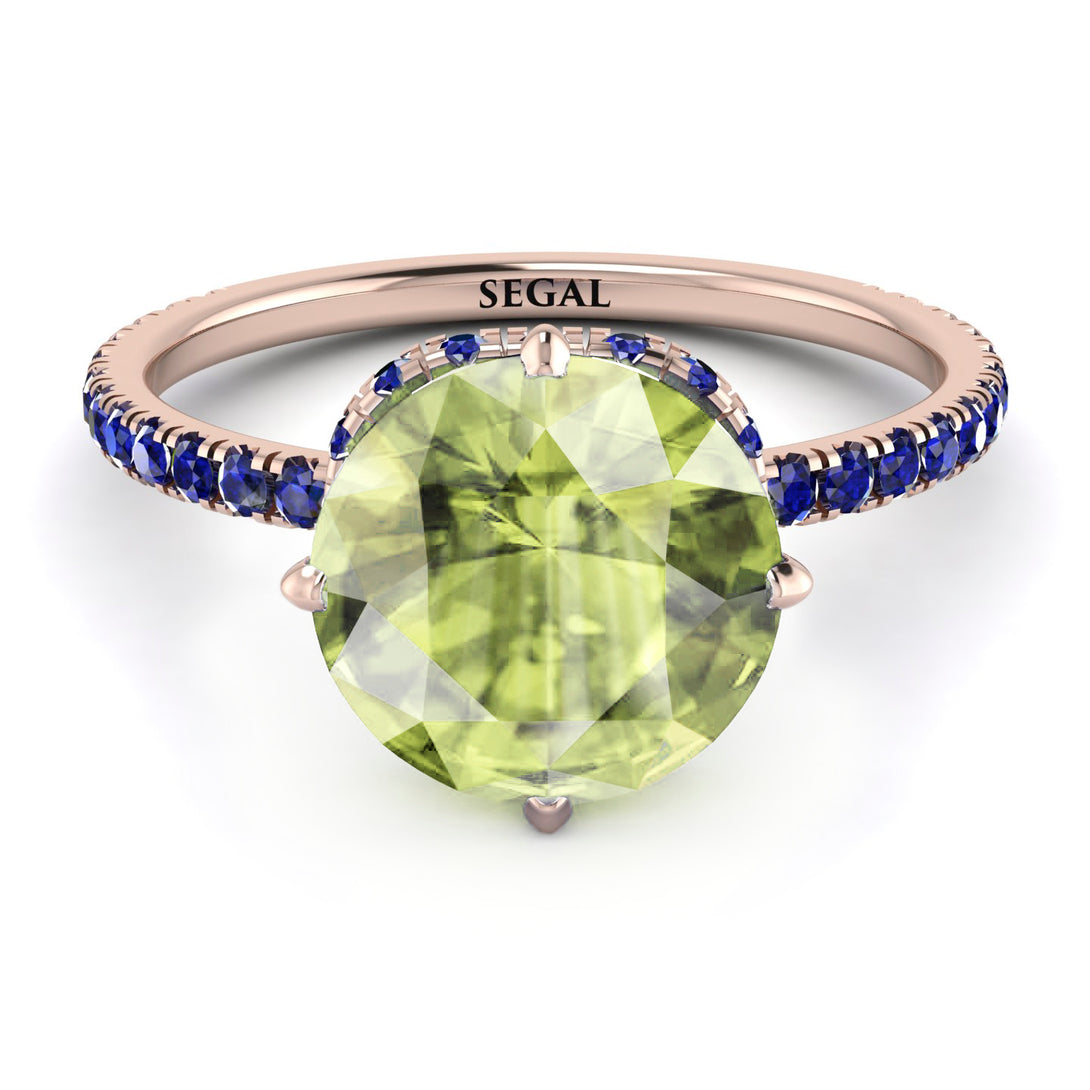 Double Hidden Halo Peridot Engagement Ring - Angelina No. 714