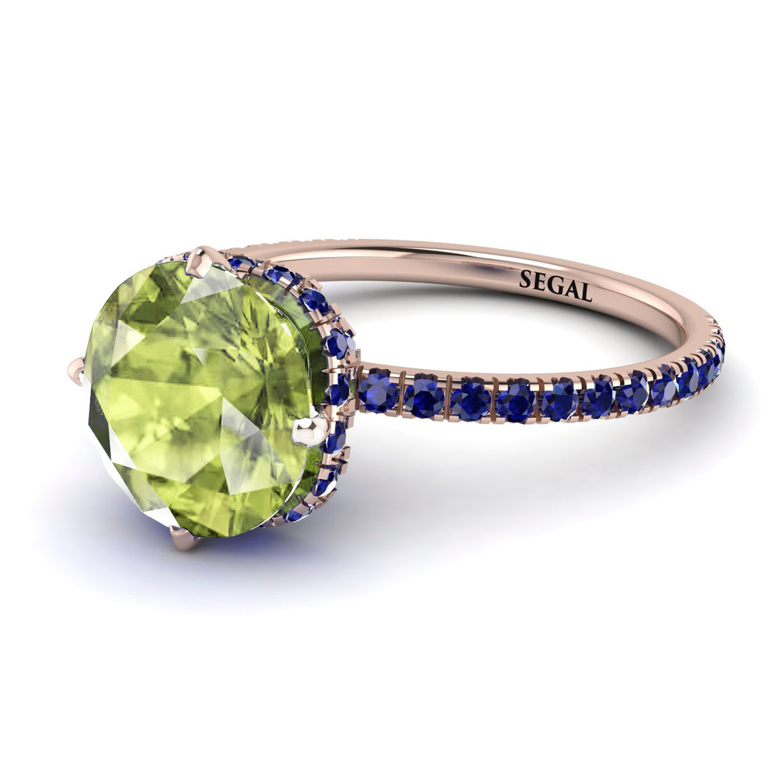 Double Hidden Halo Peridot Engagement Ring - Angelina No. 714