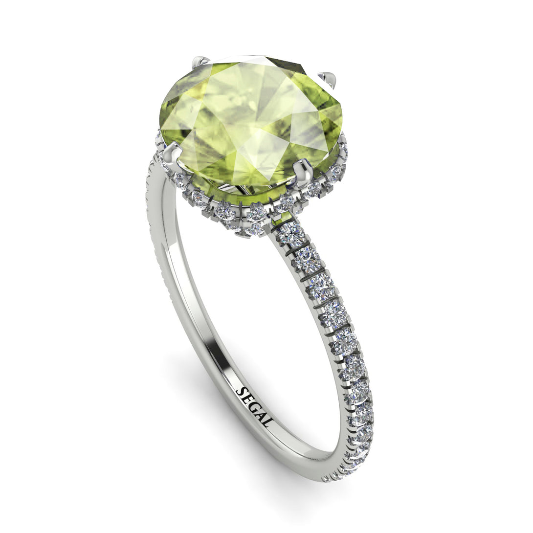 Double Hidden Halo Peridot Engagement Ring - Angelina No. 703