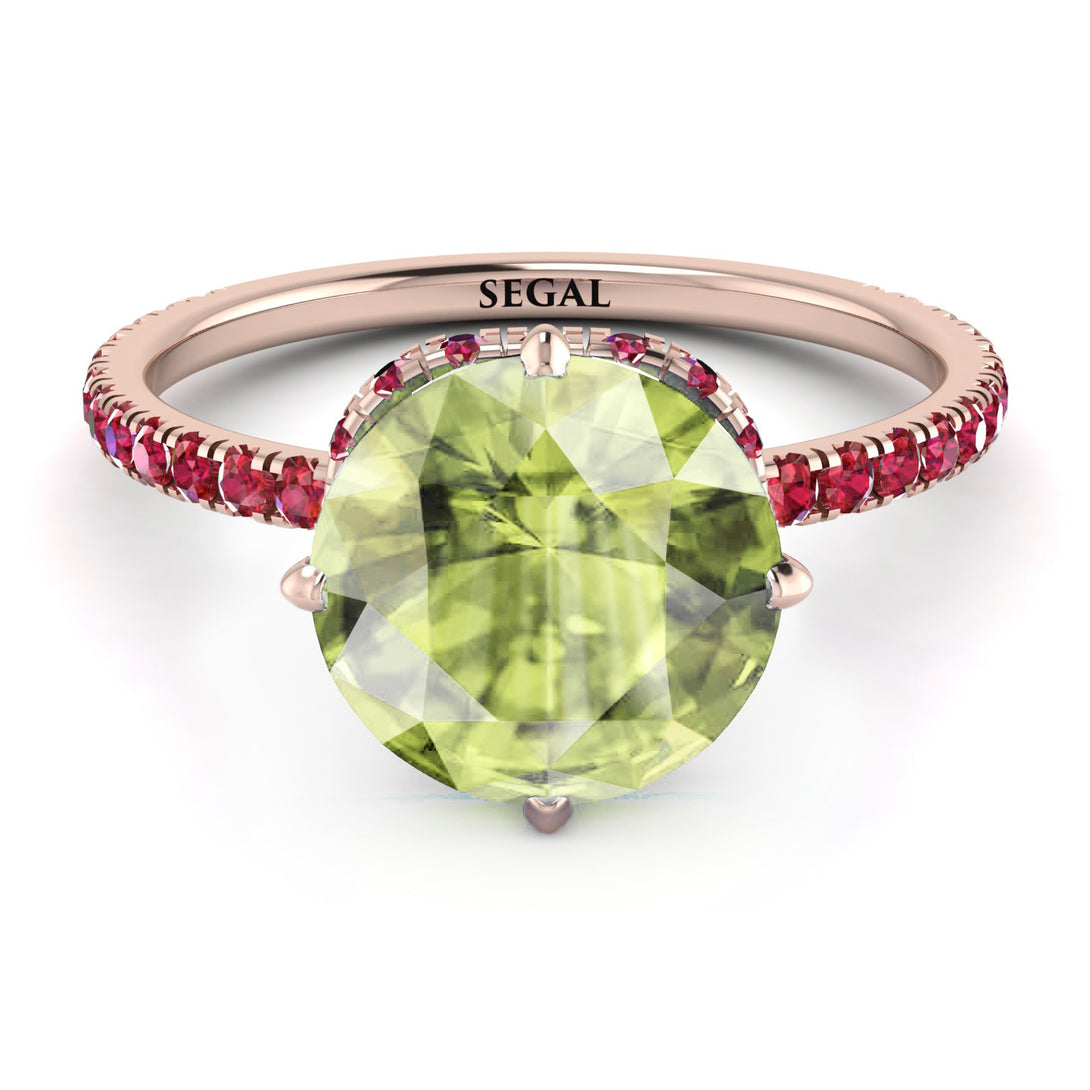 Double Hidden Halo Peridot Engagement Ring - Angelina No. 711