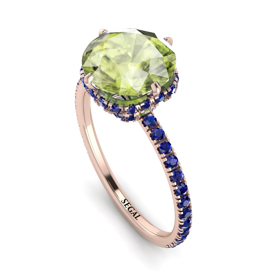 Double Hidden Halo Peridot Engagement Ring - Angelina No. 714