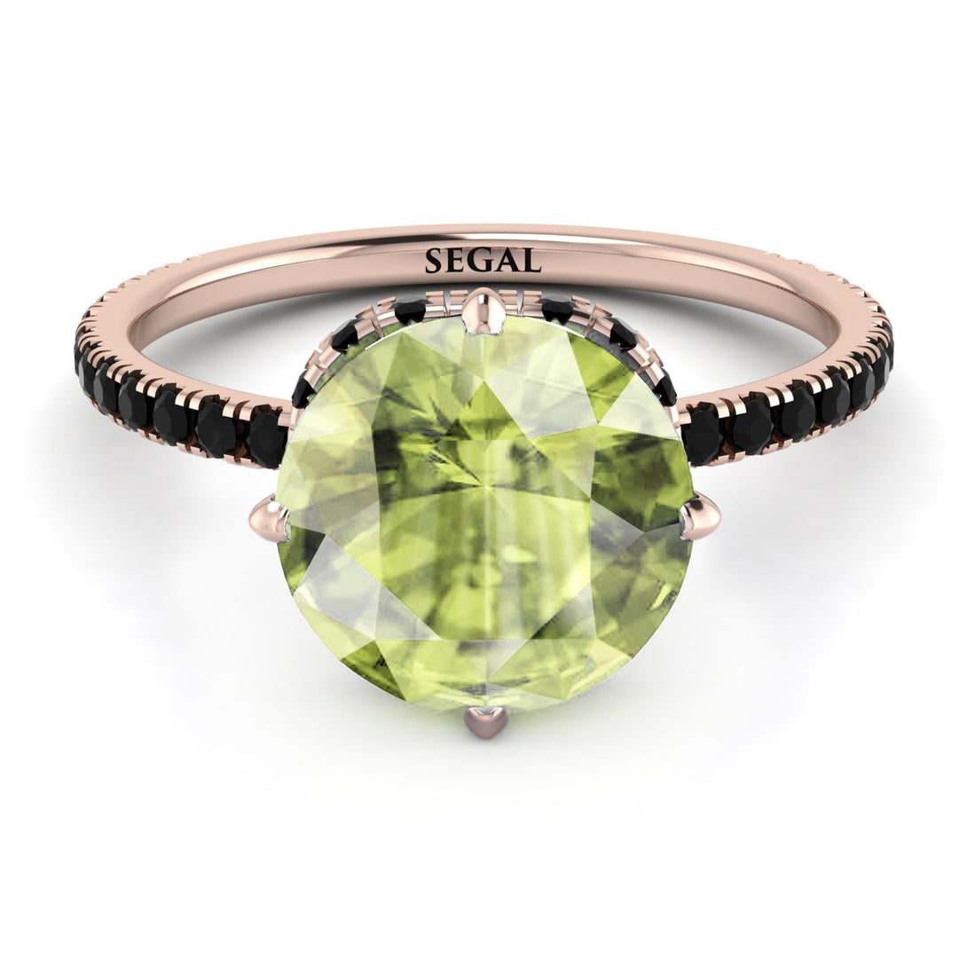Double Hidden Halo Peridot Engagement Ring - Angelina No. 708