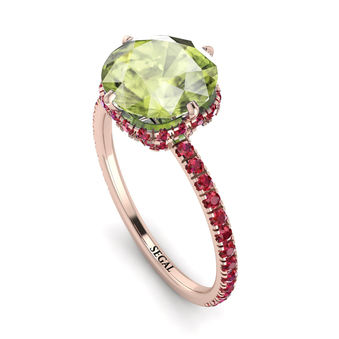 Double Hidden Halo Peridot Engagement Ring - Angelina No. 711
