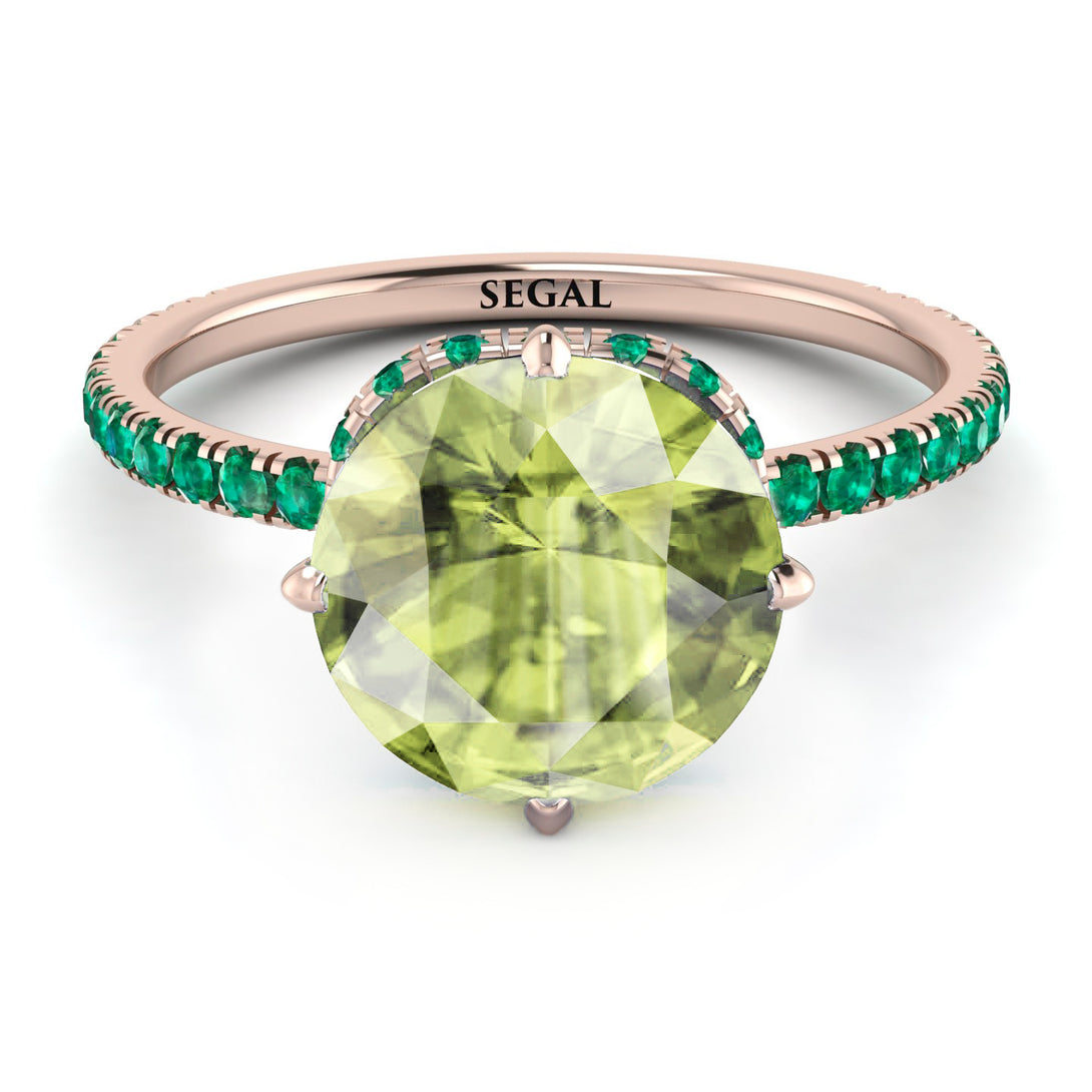 Double Hidden Halo Peridot Engagement Ring - Angelina No. 705