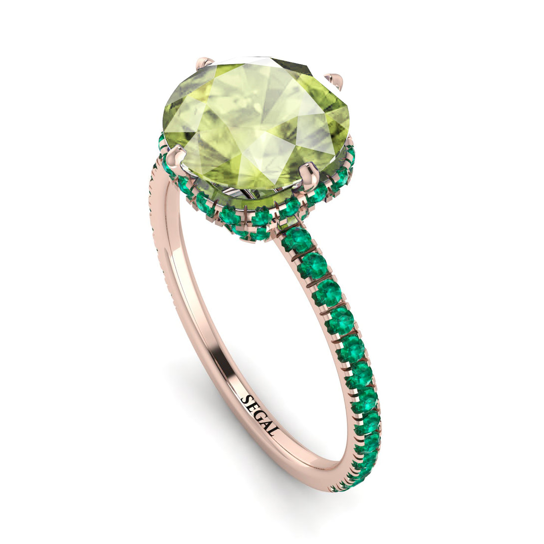 Double Hidden Halo Peridot Engagement Ring - Angelina No. 705