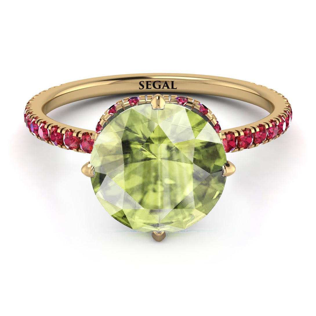 Double Hidden Halo Peridot Engagement Ring - Angelina No. 710