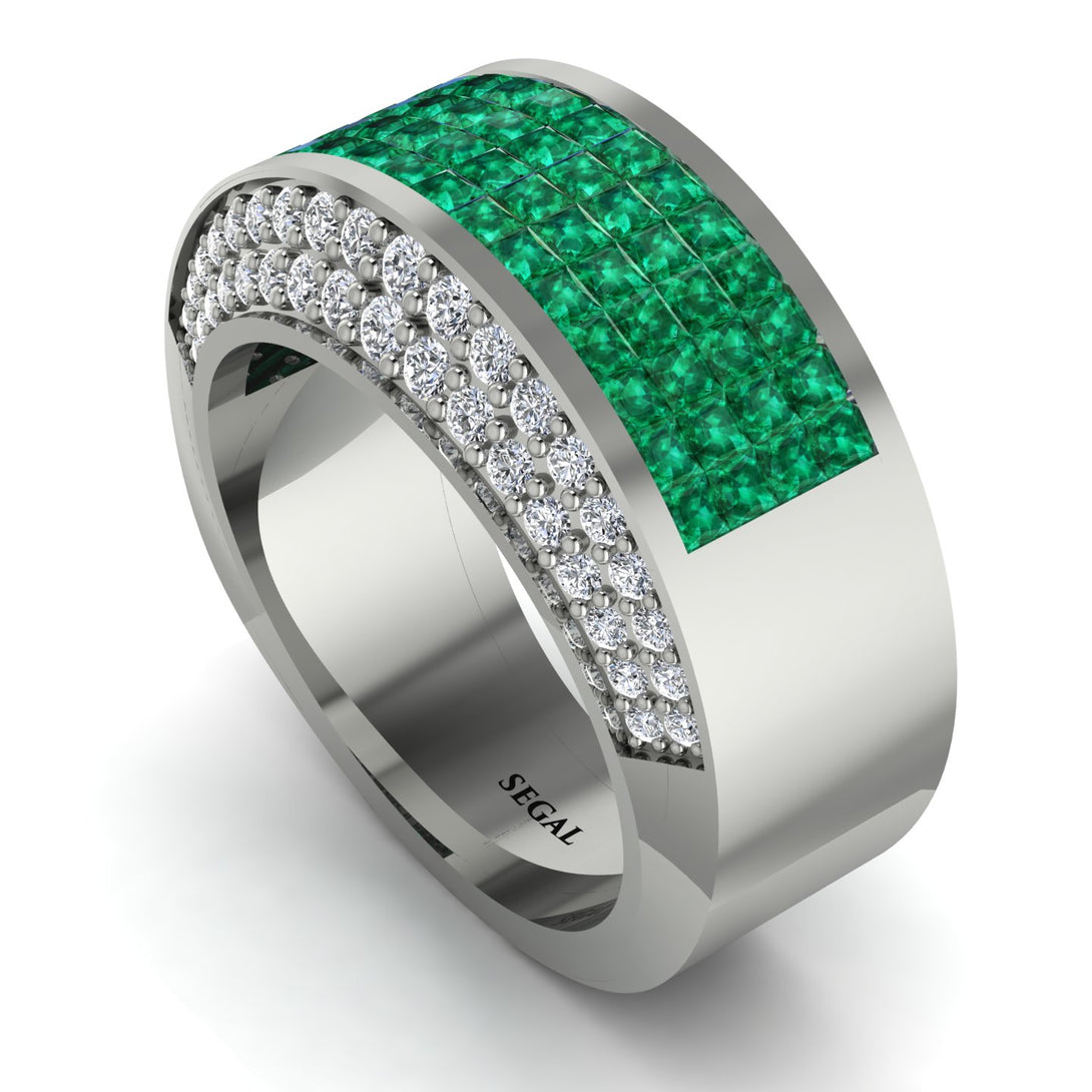 Emerald Cluster Wide Fancy Wedding Band - Kyla No. 6