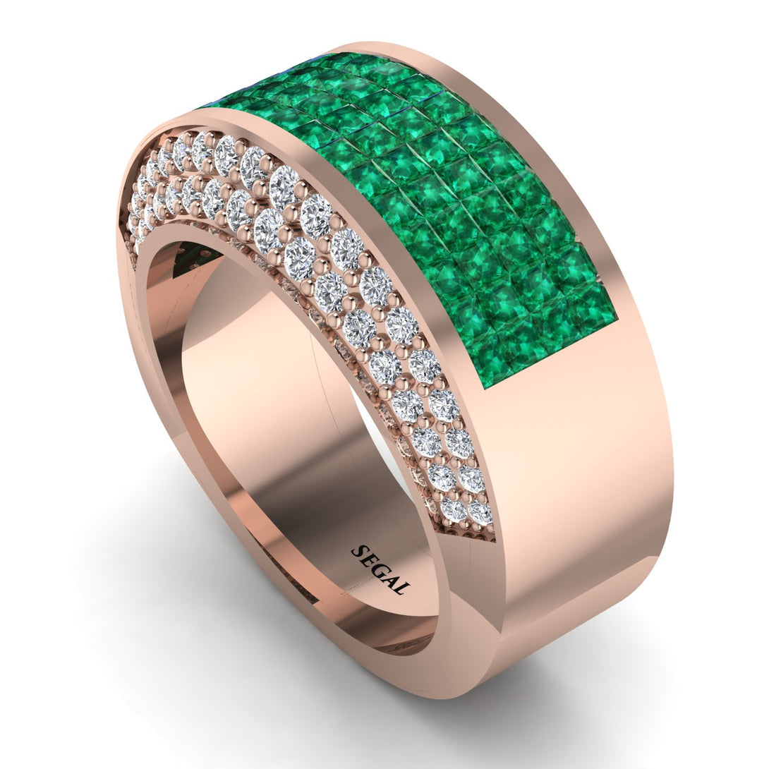 Emerald Cluster Wide Fancy Wedding Band - Kyla No. 5