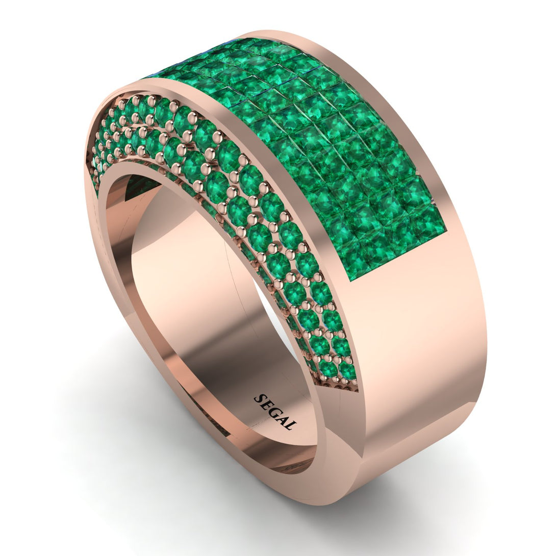 Emerald Cluster Wide Fancy Wedding Band - Kyla No. 20