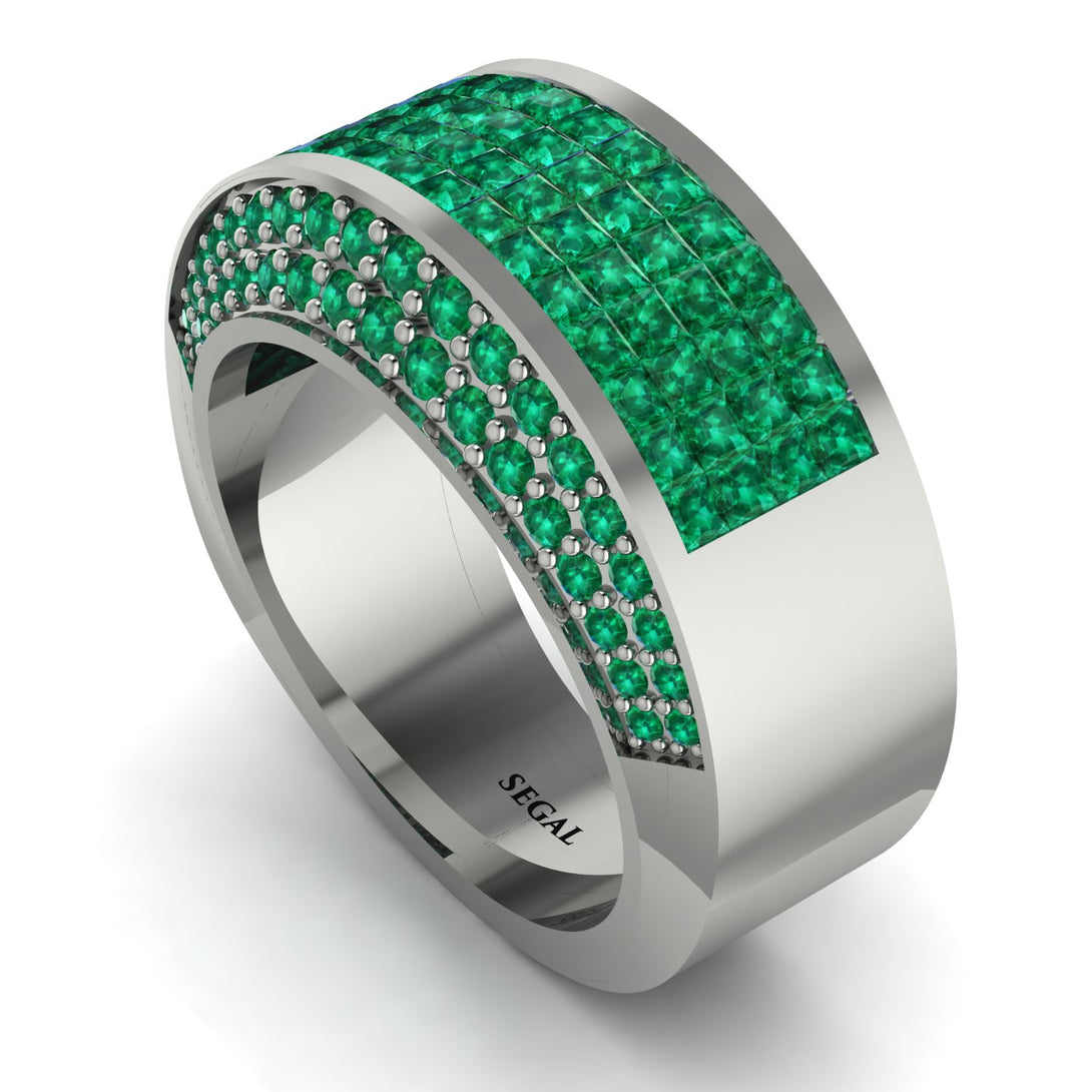 Emerald Cluster Wide Fancy Wedding Band - Kyla No. 21