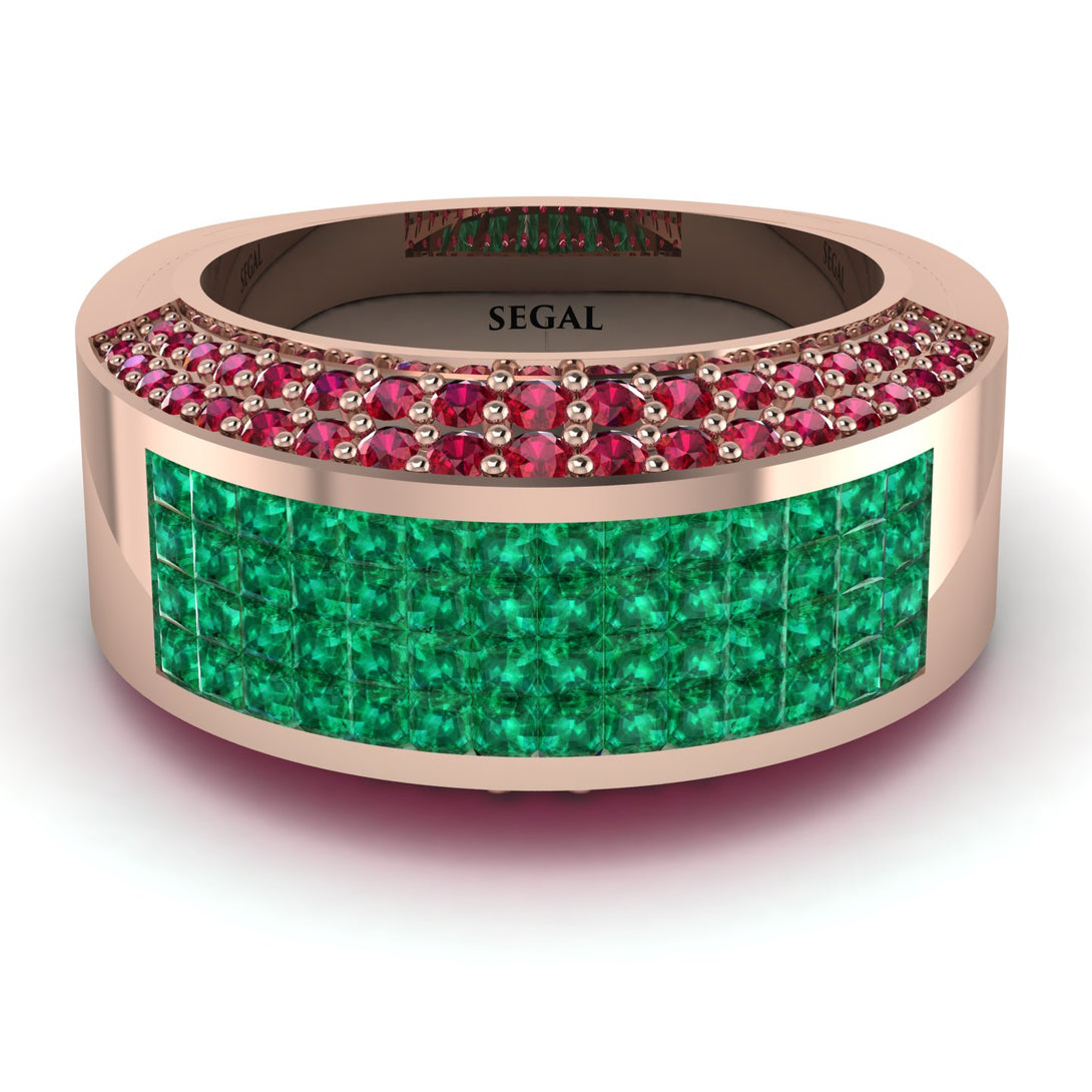 Emerald Cluster Wide Fancy Wedding Band - Kyla No. 50