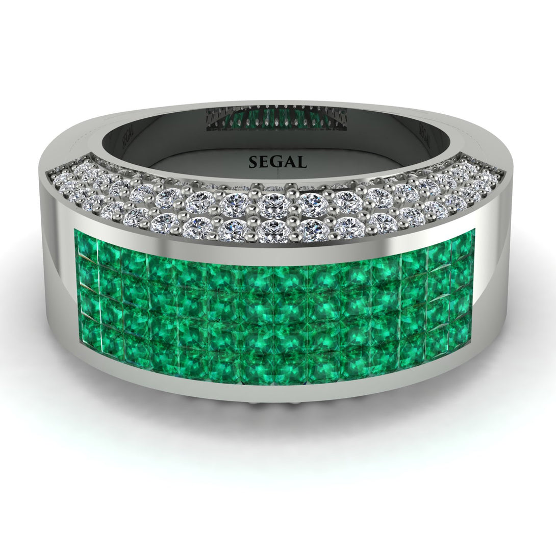 Emerald Cluster Wide Fancy Wedding Band - Kyla No. 6