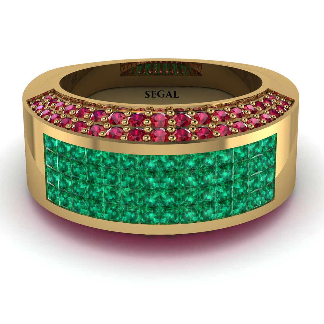 Emerald Cluster Wide Fancy Wedding Band - Kyla No. 49