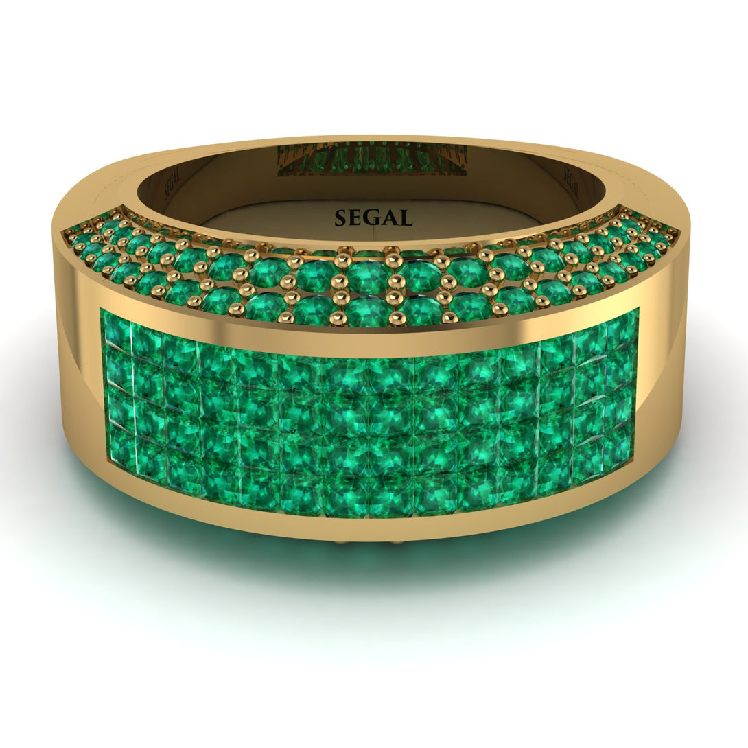 Emerald Cluster Wide Fancy Wedding Band - Kyla No. 19