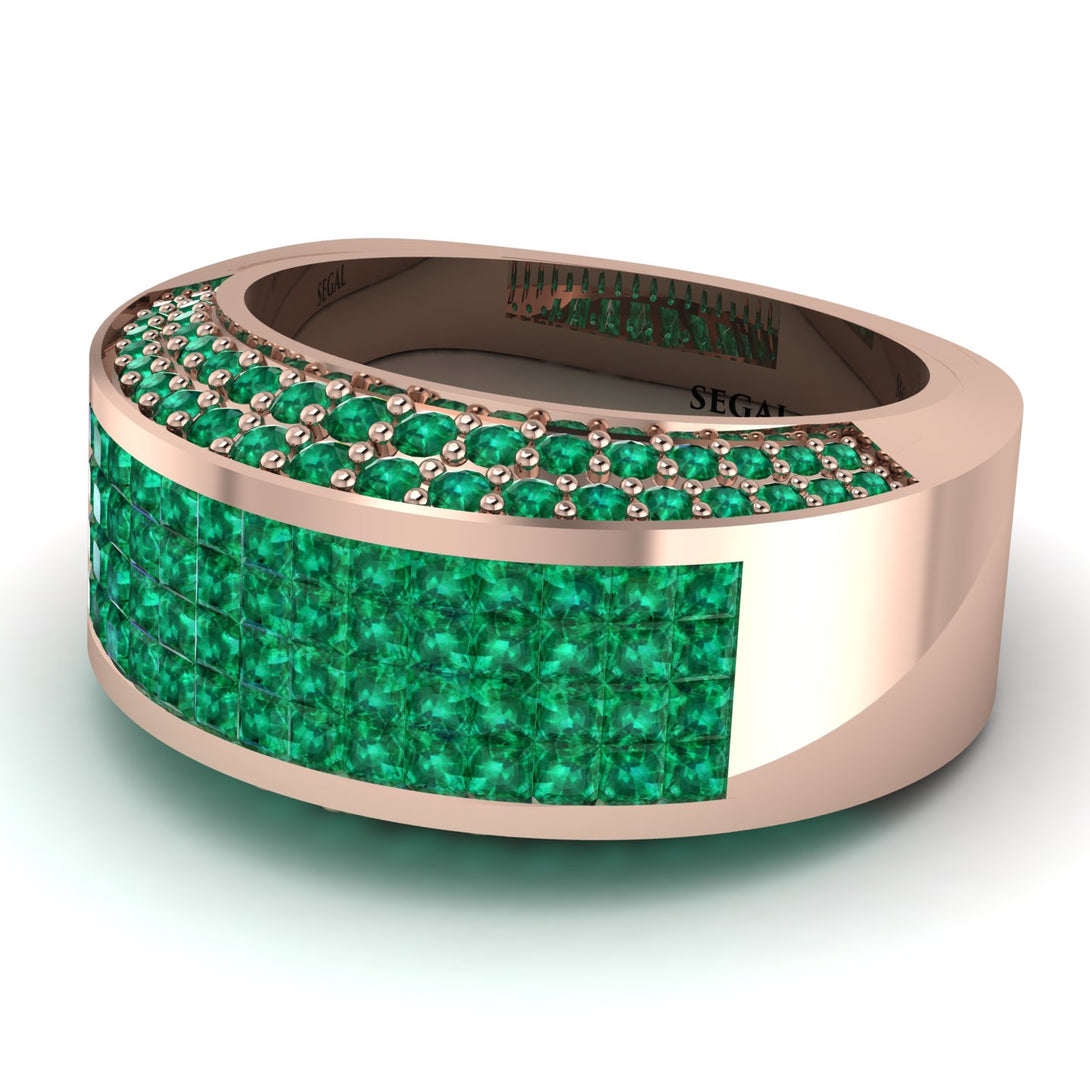 Emerald Cluster Wide Fancy Wedding Band - Kyla No. 20