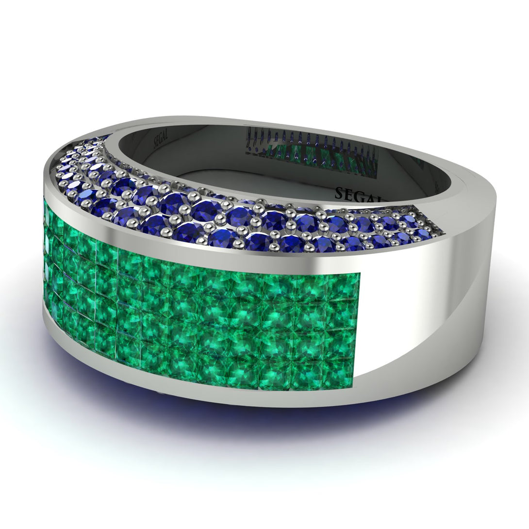 Emerald Cluster Wide Fancy Wedding Band - Kyla No. 66