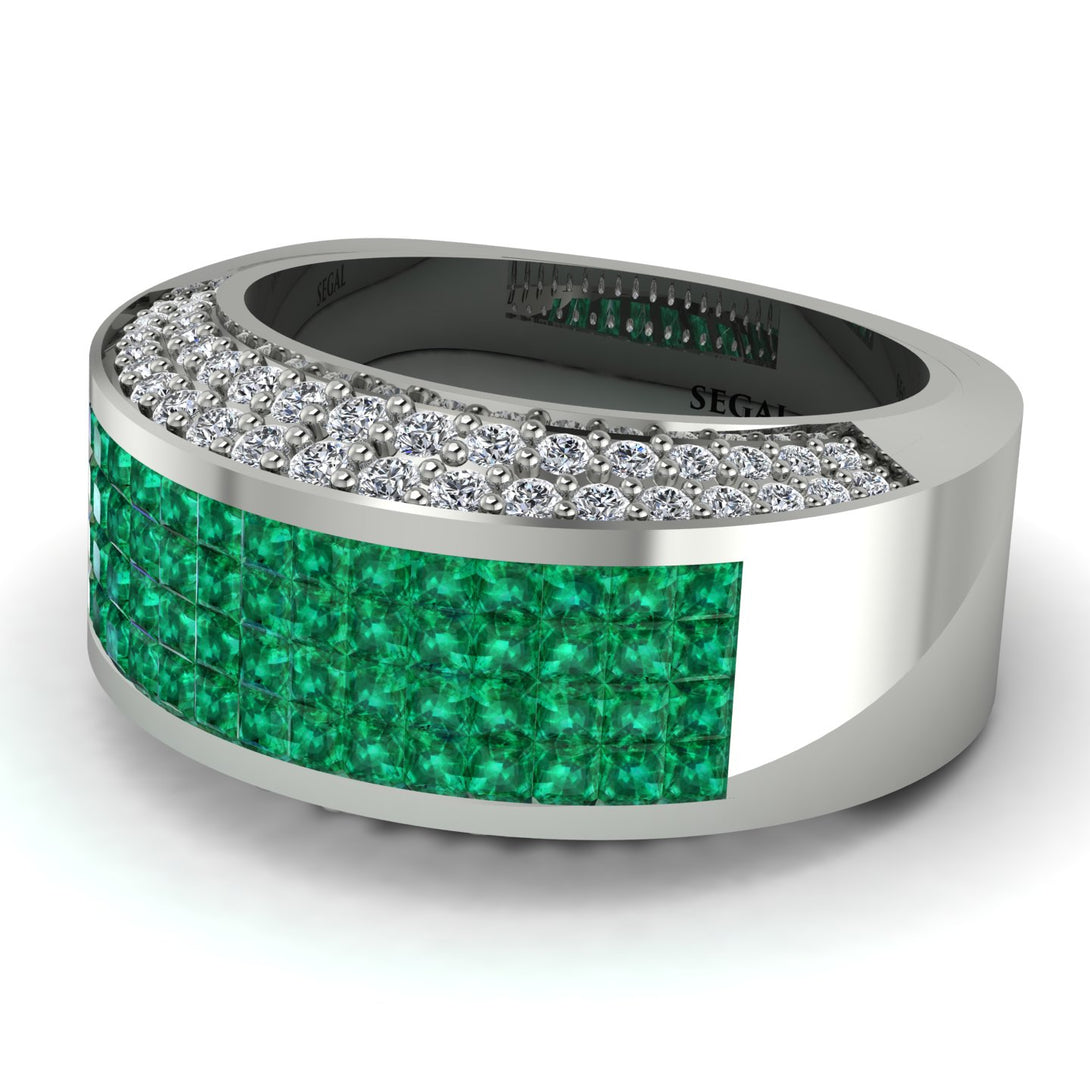 Emerald Cluster Wide Fancy Wedding Band - Kyla No. 6